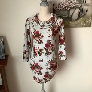 Grey Floral Sweater Dress
